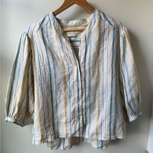 ROAD TO NOWHERE Edith Blouse Striped Linen Oversized Boho Peasant Prairie M